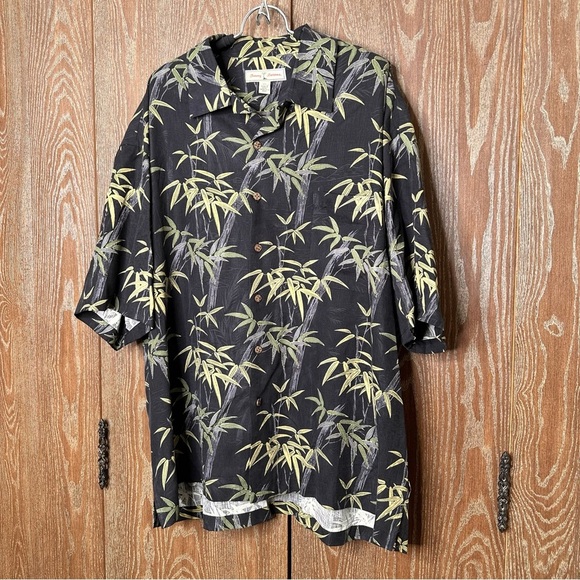Tommy Bahama Hawaiian Shirt Men's XXL Black Green Floral Bamboo Print Silk Camp - Picture 2 of 11
